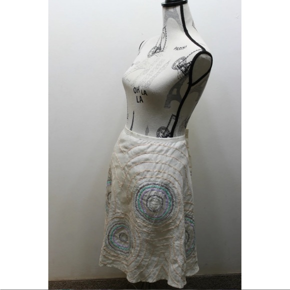 French Connection Women Skirt Ramie Cotton Lined Cream Sequins Beaded 30 - Picture 5 of 12